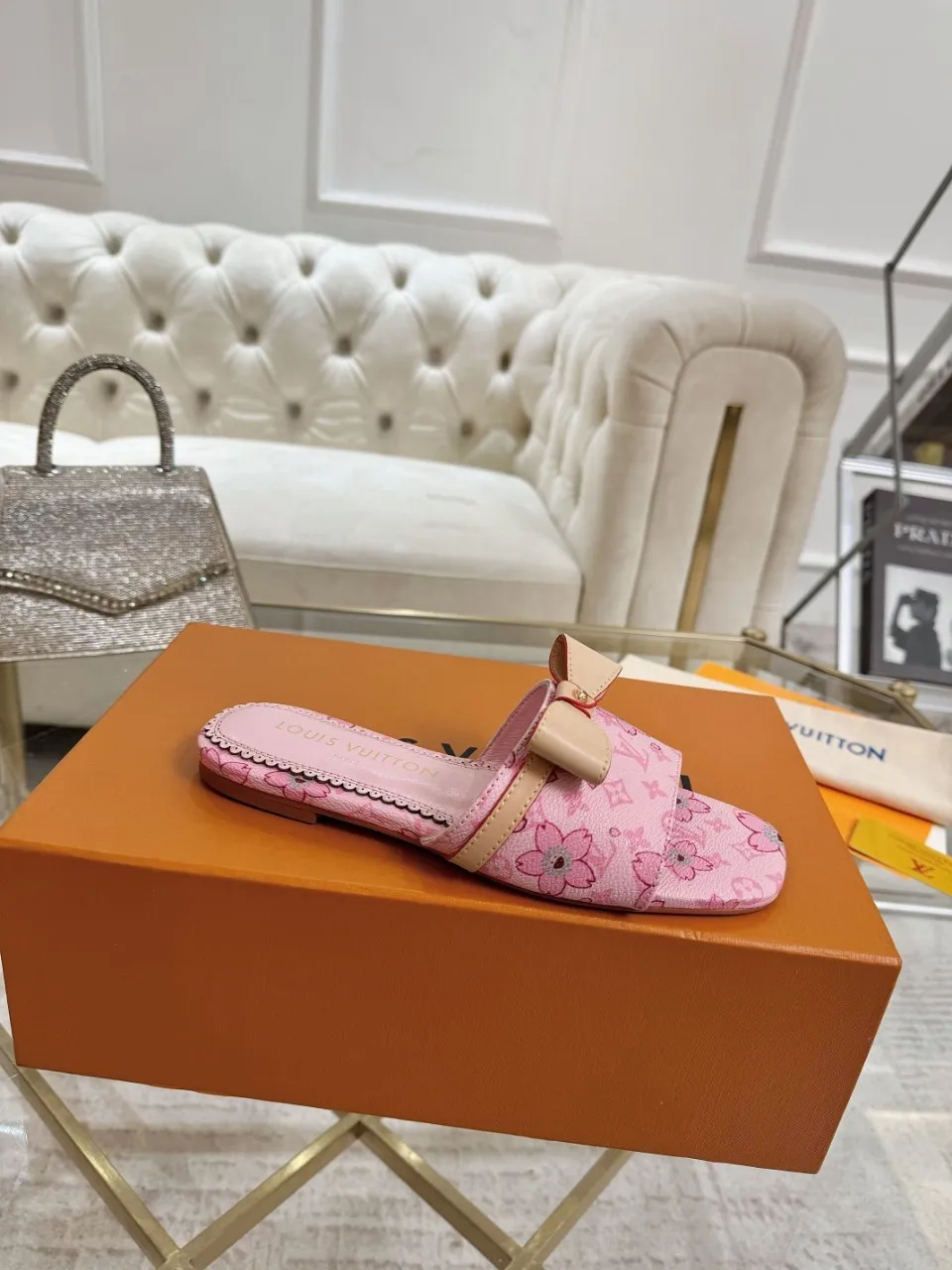 👟👟Ex-factory price 340👟👟 Genuine leather sole +40 Lv denim jacquard slippers, ex-factory price 70-43 Leather sole +40